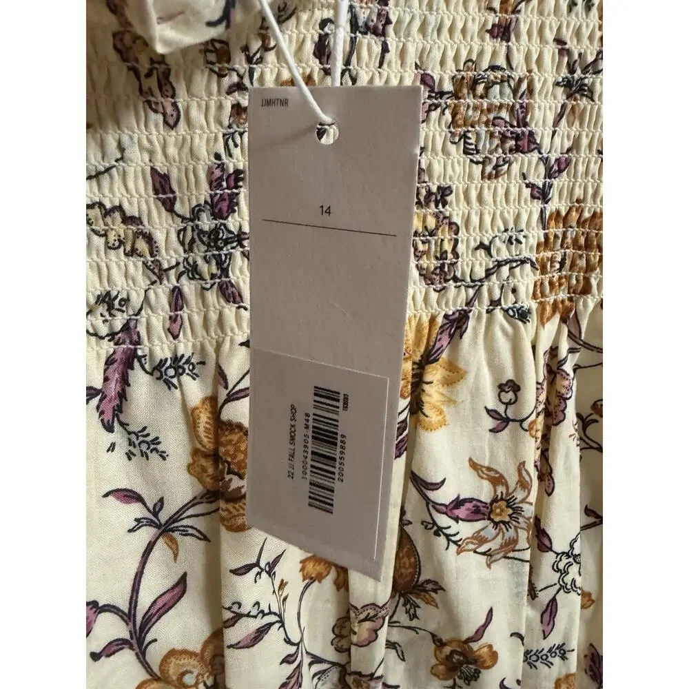 Janie And Jack Floral Prairie Smocked Long Sleeve Dress Size 14 28x31 Stretch